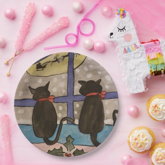 Black Cat Christmas Pappteller (Party)