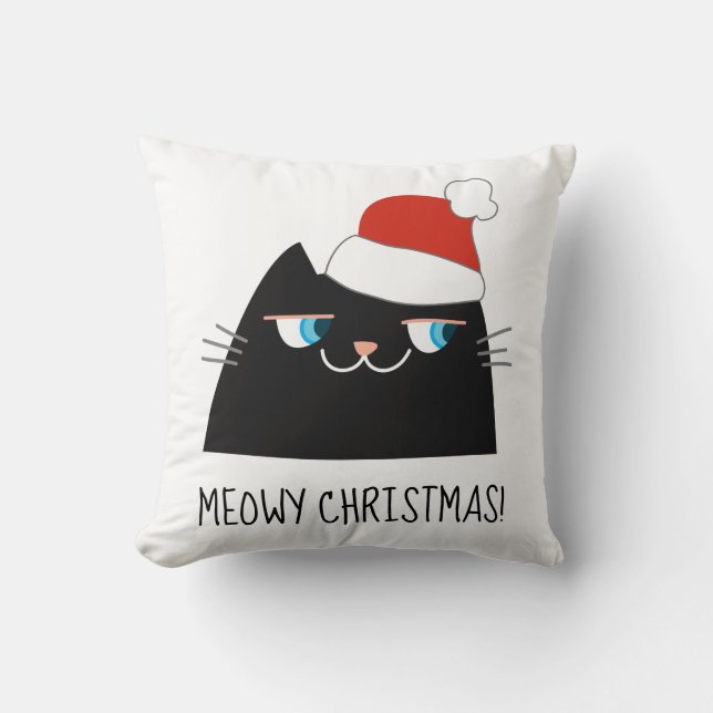 Black Cat Christmas Pillow | Niedlich Santa Kitty Kissen (Vorderseite)
