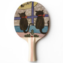 Black Cat Christmas Ping Pong Paddle