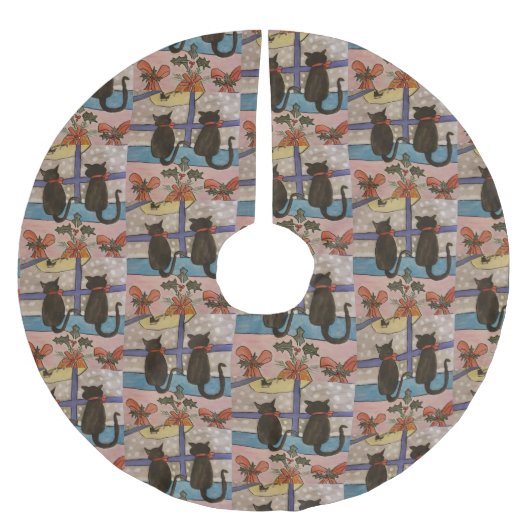 Black Cat Christmas Polyester Weihnachtsbaumdecke (Vorderseite)