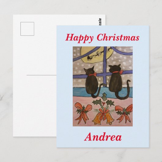 Black Cat Christmas Postkarte (Vorne/Hinten)