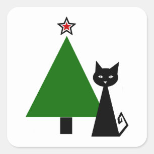 Black Cat Christmas Quadratischer Aufkleber