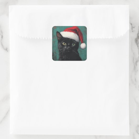 Black Cat Christmas Quadratischer Aufkleber (Tasche)