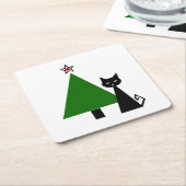 Black Cat Christmas Rechteckiger Pappuntersetzer (angewinkelt)