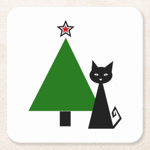 Black Cat Christmas Rechteckiger Pappuntersetzer