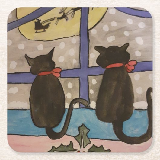Black Cat Christmas Rechteckiger Pappuntersetzer (Vorderseite)