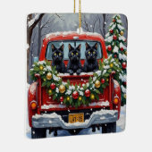 Black Cat Christmas Red Truck Holiday Keramikornament (Rechts)