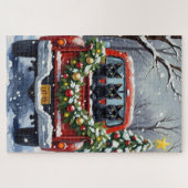 Black Cat Christmas Red Truck Holiday Puzzle (Horizontal)