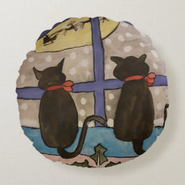 Black Cat Christmas Round Cushion Rundes Kissen