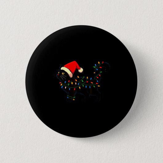 Black Cat Christmas Santa Hat Funny  Button (Vorderseite)