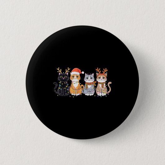 Black Cat Christmas Santa Hat Funny Meowy Cat Button (Vorderseite)