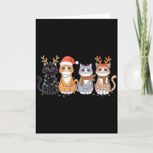 Black Cat Christmas Santa Hat Funny Meowy Cat Karte (Vorderseite)