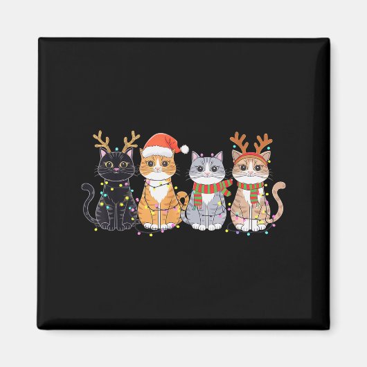 Black Cat Christmas Santa Hat Funny Meowy Cat Magnet (Vorne)