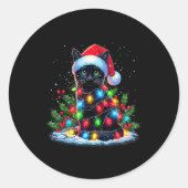 Black Cat Christmas Santa Hat Funny Meowy Cats Runder Aufkleber (Vorderseite)