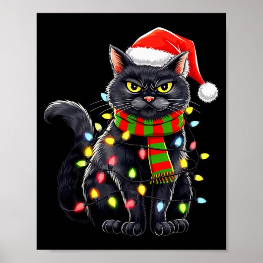 Black Cat Christmas Santa Hat Funny Meowy Cats Wom Poster (Vorne)