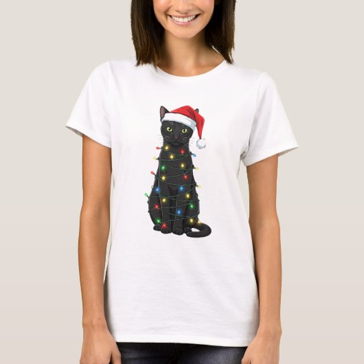 Black Cat Christmas Santa Lover T-Shirt (Vorderseite)