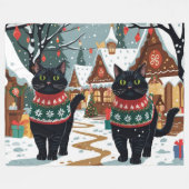 Black Cat Christmas Snow Holiday Fleecedecke (Vorderseite (Horizontal))