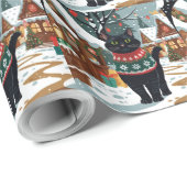 Black Cat Christmas Snow Holiday Geschenkpapier (Rolleneckpunkt)
