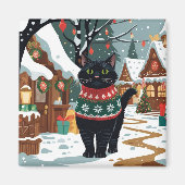 Black Cat Christmas Snow Holiday Magnet (Vorne)