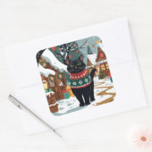 Black Cat Christmas Snow Holiday Quadratischer Aufkleber (Umschlag)