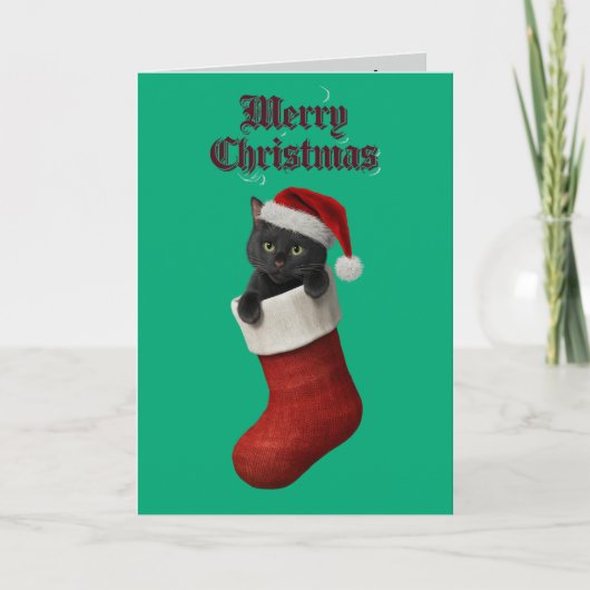 Black Cat Christmas Strumpf Karte (Vorderseite)