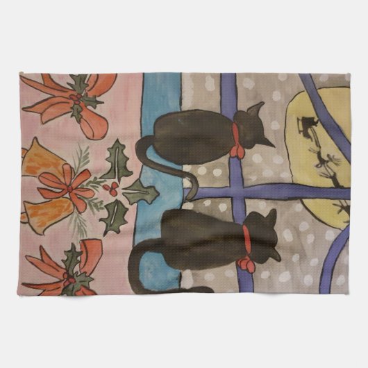 Black Cat Christmas Tee Handtuch (Horizontal)