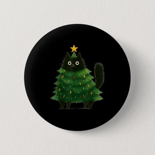 Black Cat Christmas Tree Cute Holiday Pet Lover De Button (Vorderseite)