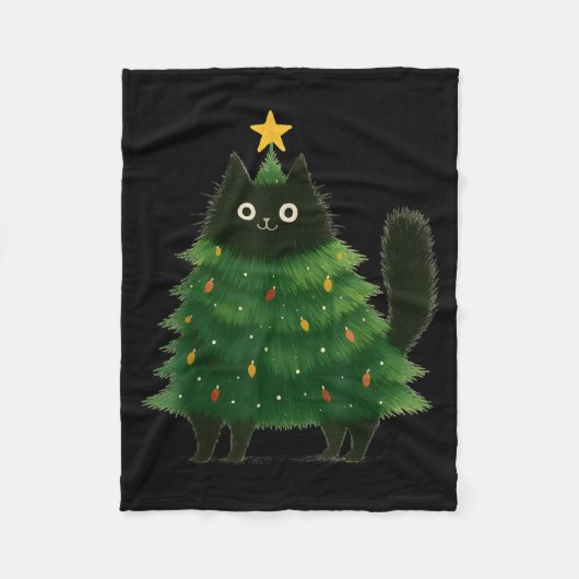 Black Cat Christmas Tree Cute Holiday Pet Lover De Fleecedecke (Vorderseite)
