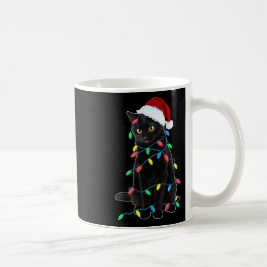 Black Cat Christmas Tree Lights Fun Santa Kitten L Kaffeetasse (Rechts)