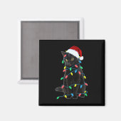 Black Cat Christmas Tree Lights Fun Santa Kitten L Magnet (Vorderseite/Rückseite)
