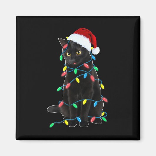 Black Cat Christmas Tree Lights Fun Santa Kitten L Magnet (Vorne)