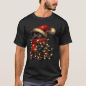 Black Cat Christmas Tree Lights Funny Meowy Xmas M T-Shirt (Vorderseite)