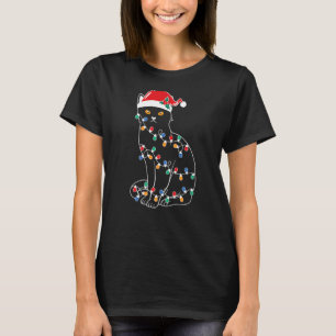 Black Cat Christmas Tree Lights Santa Kitten Led T-Shirt
