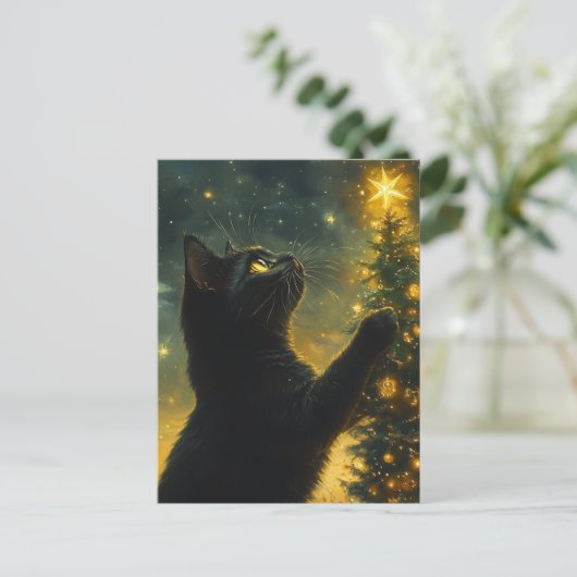 Black Cat Christmas Tree Postkarte (Stehend Vorderseite)