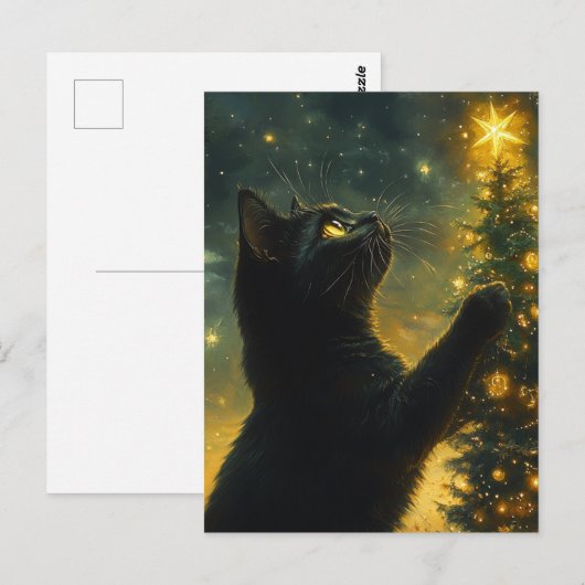 Black Cat Christmas Tree Postkarte (Vorne/Hinten)