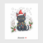 Black Cat Christmas Weihnachtsmannmütze Funny Meow Aufkleber (Blatt)