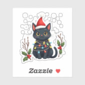 Black Cat Christmas Weihnachtsmannmütze Funny Meow Aufkleber (Blatt)