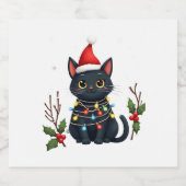 Black Cat Christmas Weihnachtsmannmütze Funny Meow Schaumweinetikett (Einzelnes Label)
