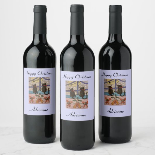 Black Cat Christmas Wine Labels Weinetikett (Flaschen)