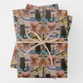 Black Cat Christmas Wrapping Paper Set Geschenkpapier Set