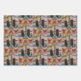Black Cat Christmas Wrapping Paper Set Geschenkpapier Set