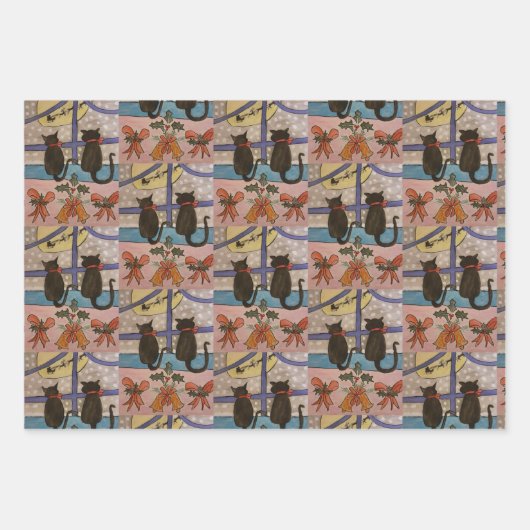Black Cat Christmas Wrapping Paper Set Geschenkpapier Set (Vorderseite)