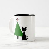 Black Cat Christmas Zweifarbige Tasse (Vorderseite Links)