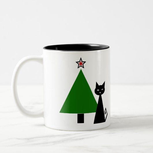 Black Cat Christmas Zweifarbige Tasse (Links)