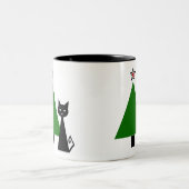 Black Cat Christmas Zweifarbige Tasse (Mittel)