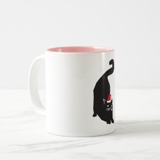 Black Cat Christmas Zweifarbige Tasse (Vorderseite Links)