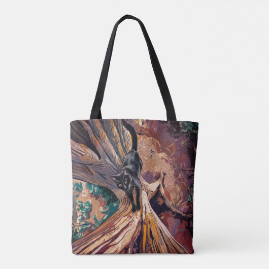 Black Cat Climbing Tree Design Tote Bag Tasche (Rückseite)
