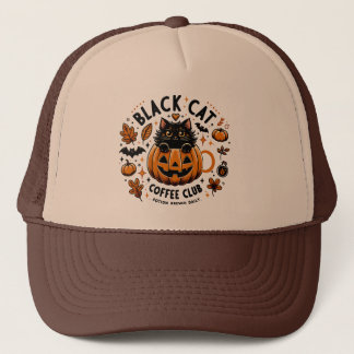 Black Cat Coffee Club Halloween Trucker Hat Truckerkappe