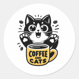 Black Cat Coffee Illustration Runder Aufkleber