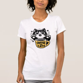 Black Cat Coffee Illustration T-Shirt